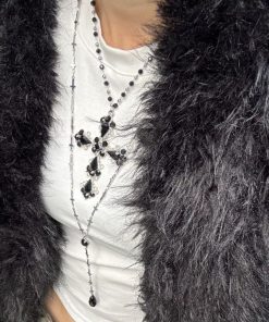 Goth Subculture Cross Necklace, Layered Clavicle Chain, Y2K Punk Accessory, Trendy Sweater Neck Chain for Spicy Girls