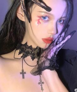 Gothic Dark Lolita Lace Cross Choker Necklace - Punk Collar for Women, Halloween Style, Vintage-Inspired Accessory