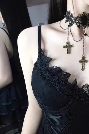 Gothic Dark Lolita Lace Cross Choker Necklace - Punk Collar for Women, Halloween Style, Vintage-Inspired Accessory