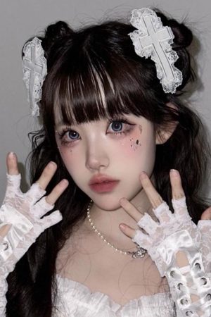 Gothic Lace Hair Clip with Cross Side Clip - Y2K Subculture Lolita Accessory for Sweet and Spicy Girls