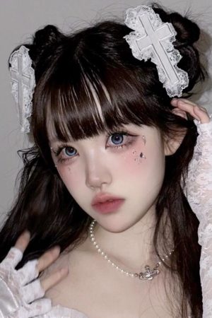 Gothic Lace Hair Clip with Cross Side Clip - Y2K Subculture Lolita Accessory for Sweet and Spicy Girls