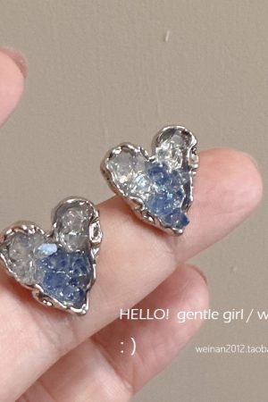 Gradient Blue Crystal Heart Stud Earrings for Women - 2025 Trendy No-Hole Ear Clips, Mosquito Coil Plate Design, Fashion Accessories