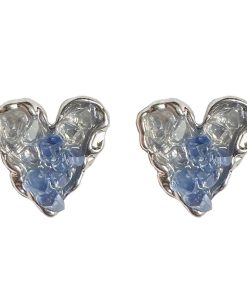 Gradient Blue Crystal Heart Stud Earrings for Women - 2025 Trendy No-Hole Ear Clips, Mosquito Coil Plate Design, Fashion Accessories