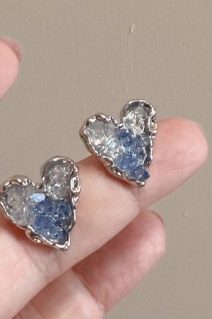 Gradient Blue Crystal Heart Stud Earrings for Women - 2025 Trendy No-Hole Ear Clips, Mosquito Coil Plate Design, Fashion Accessories