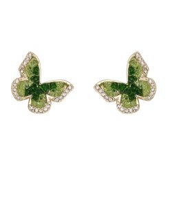 Gradient Green Crystal Butterfly Earrings for Women - Trendy 2025 Sweet Temperament Mosquito Coil Ear Clips