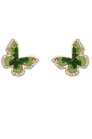 Gradient Green Crystal Butterfly Earrings for Women - Trendy 2025 Sweet Temperament Mosquito Coil Ear Clips