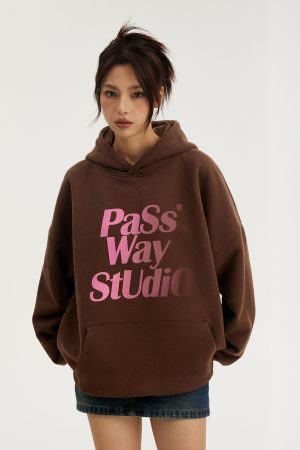 Gradient Logo Pullover Hoodie Jacket - Trendy Fleece Coat for Spring & Autumn - Stylish Streetwear Essential