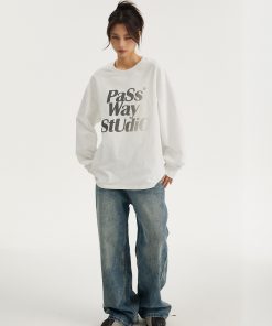 Gradient Logo Trendy Long Sleeve Sweatshirt for Couples - Casual Versatile Spring Summer Fashion Top - Y2K Style