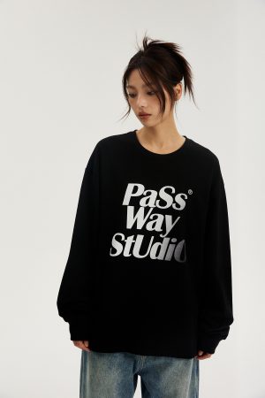 Gradient Logo Trendy Long Sleeve Sweatshirt for Couples - Casual Versatile Spring Summer Fashion Top - Y2K Style