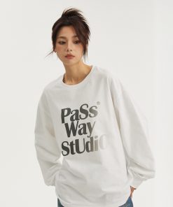 Gradient Logo Trendy Long Sleeve Sweatshirt for Couples - Casual Versatile Spring Summer Fashion Top - Y2K Style