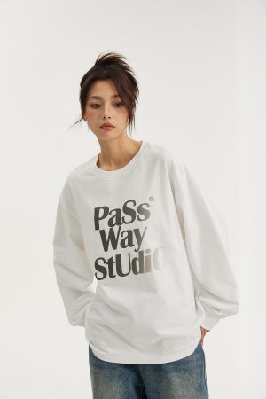Gradient Logo Trendy Long Sleeve Sweatshirt for Couples - Casual Versatile Spring Summer Fashion Top - Y2K Style