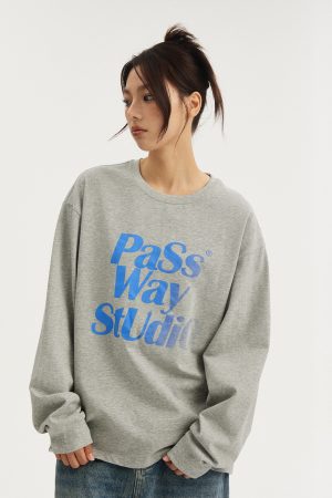 Gradient Logo Trendy Long Sleeve Sweatshirt for Couples - Casual Versatile Spring Summer Fashion Top - Y2K Style