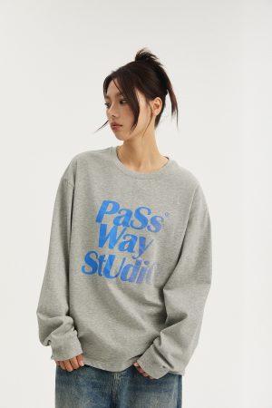 Gradient Logo Trendy Long Sleeve Sweatshirt for Couples - Casual Versatile Spring Summer Fashion Top - Y2K Style
