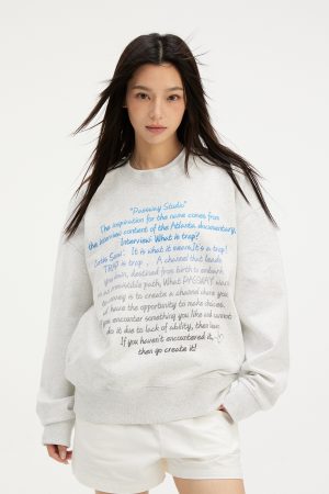 Gradient Slogan Round Neck Sweatshirt - Trendy Autumn Winter Long Sleeve Women's Casual Slim Fit Top