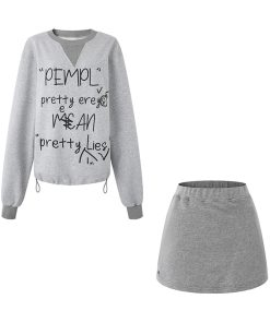 Graffiti Letter Print Short Sweatshirt and Pleated Skirt Two-Piece Set for Women - Trendy Spring Fashion Outfit
