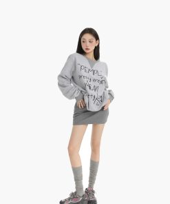 Graffiti Letter Print Short Sweatshirt and Pleated Skirt Two-Piece Set for Women - Trendy Spring Fashion Outfit