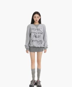 Graffiti Letter Print Short Sweatshirt and Pleated Skirt Two-Piece Set for Women - Trendy Spring Fashion Outfit