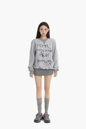 Graffiti Letter Print Short Sweatshirt and Pleated Skirt Two-Piece Set for Women - Trendy Spring Fashion Outfit