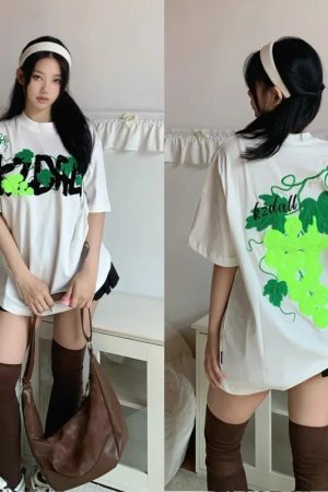 Grape Embroidered Short-Sleeve Unisex T-Shirt with Small Collar | Summer American Design for Couples