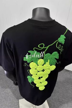 Grape Embroidered Short-Sleeve Unisex T-Shirt with Small Collar | Summer American Design for Couples