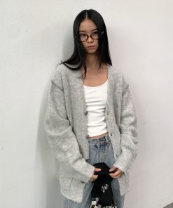 Gray Alpaca Loose Fit Cardigan Sweater Coat for Couples - Autumn Winter Fashion Layering Essential