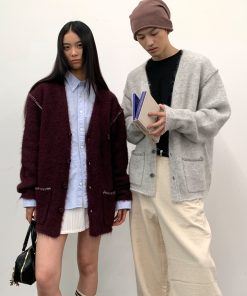 Gray Alpaca Loose Fit Cardigan Sweater Coat for Couples - Autumn Winter Fashion Layering Essential