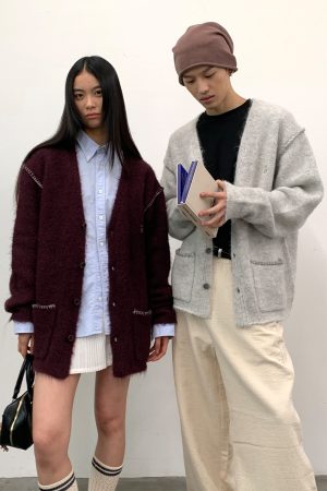 Gray Alpaca Loose Fit Cardigan Sweater Coat for Couples - Autumn Winter Fashion Layering Essential