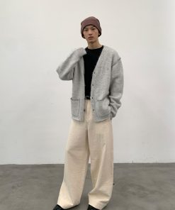 Gray Alpaca Loose Fit Cardigan Sweater Coat for Couples - Autumn Winter Fashion Layering Essential