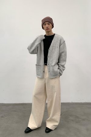 Gray Alpaca Loose Fit Cardigan Sweater Coat for Couples - Autumn Winter Fashion Layering Essential