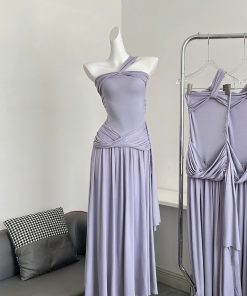 Gray Asymmetrical One-Shoulder Strapless Dress - Waist-Defining Long Dress for Summer, Spicy Girl Style, Perfect for 90s and Y2K Fashion