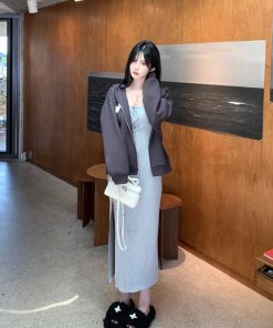 Gray Backless Spaghetti Strap Dress for Women - Slim Fit Bodycon Mini Skirt with Sexy Split - Stylish Summer Fashion