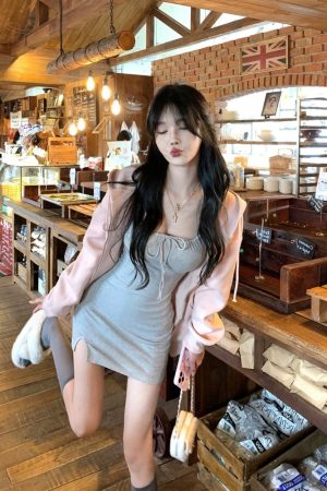Gray Backless Spaghetti Strap Dress for Women - Slim Fit Bodycon Mini Skirt with Sexy Split - Stylish Summer Fashion