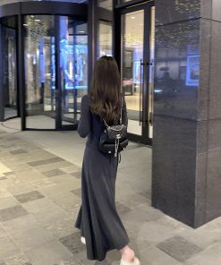 Gray Casual Knitted Two-Piece Set for Women - Slim Fit T-Shirt and Skirt - Spring Fashion Essential