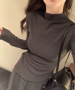 Gray Casual Knitted Two-Piece Set for Women - Slim Fit T-Shirt and Skirt - Spring Fashion Essential