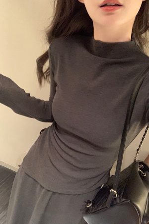Gray Casual Knitted Two-Piece Set for Women - Slim Fit T-Shirt and Skirt - Spring Fashion Essential