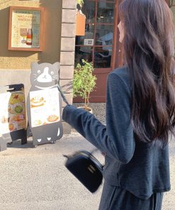 Gray Casual Two-Piece Set for Women, Spring 2025 Korean Style Faux Layered Top with Wide-Leg Pants, Effortless Y2K Fashion