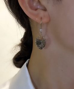 Gray Heart-Shaped Zircon Earrings, Elegant 2025 Design, Versatile Niche Fashion Accessories with High-Quality Hooks