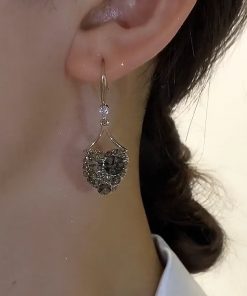 Gray Heart-Shaped Zircon Earrings, Elegant 2025 Design, Versatile Niche Fashion Accessories with High-Quality Hooks