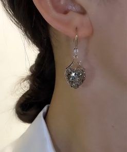 Gray Heart-Shaped Zircon Earrings, Elegant 2025 Design, Versatile Niche Fashion Accessories with High-Quality Hooks