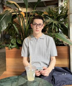 Gray Henley V-Neck Polo Ice Silk Short Sleeve T-Shirt for Men - Casual Loose Fit Summer Style Top