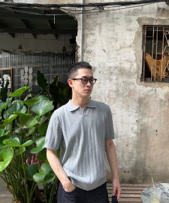 Gray Henley V-Neck Polo Ice Silk Short Sleeve T-Shirt for Men - Casual Loose Fit Summer Style Top