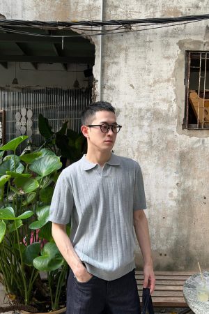 Gray Henley V-Neck Polo Ice Silk Short Sleeve T-Shirt for Men - Casual Loose Fit Summer Style Top