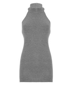 Gray High Neck Sleeveless Knitted Vest - Retro Miu Series Solid Color Backless Top for a Sexy, Waist-Cinching Look - Y2K Fashion