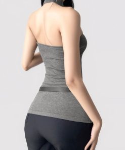 Gray High Neck Sleeveless Knitted Vest - Retro Miu Series Solid Color Backless Top for a Sexy, Waist-Cinching Look - Y2K Fashion