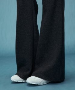 Gray High Waist Flared Pants for Women - Slim Fit Fake Two-Piece Casual Style for Spring 2025, Y2K Inspired Fashion