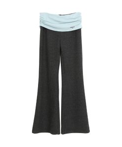 Gray High Waist Flared Pants for Women - Slim Fit Fake Two-Piece Casual Style for Spring 2025, Y2K Inspired Fashion