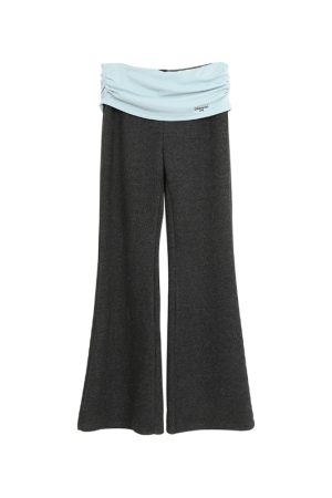 Gray High Waist Flared Pants for Women - Slim Fit Fake Two-Piece Casual Style for Spring 2025, Y2K Inspired Fashion