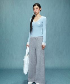 Gray High-Waisted Wide-Leg Pants for Women - Casual Autumn Winter 2025, Comfortable Sweatpants, Trendy Everyday Style