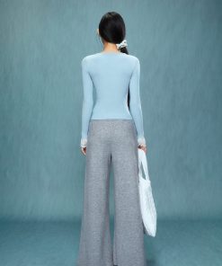 Gray High-Waisted Wide-Leg Pants for Women - Casual Autumn Winter 2025, Comfortable Sweatpants, Trendy Everyday Style