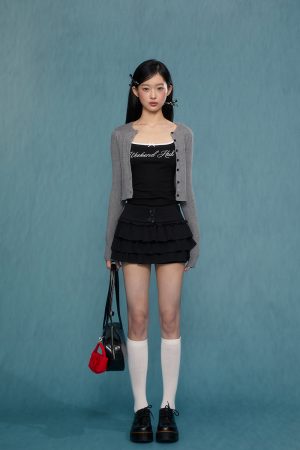 Gray Knitted Cardigan for Women - Spring Autumn Long Sleeve Short Sweater Coat - 2025 Fashion Trend